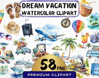 Dream Vacation Clipart, Travel Illustrations, Landmark PNG (Digital Download)