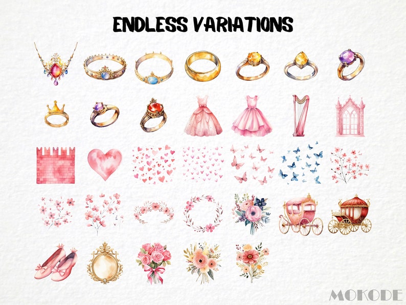 Watercolor Princess Clipart Bundle, Pink Nursery Art (138 PNG Files) - Etsy