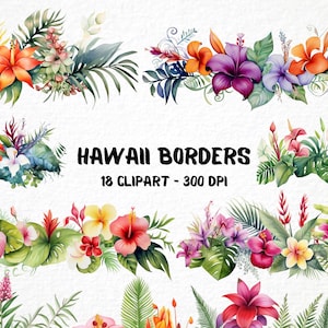 Aquarell Hawaii Ränder 18 Png Clipart Bündel, DIY exotische Grafik, tropische Scrapbooking, Kartenherstellungs-Briefpapier-Grenze, kommerzielle Nutzung