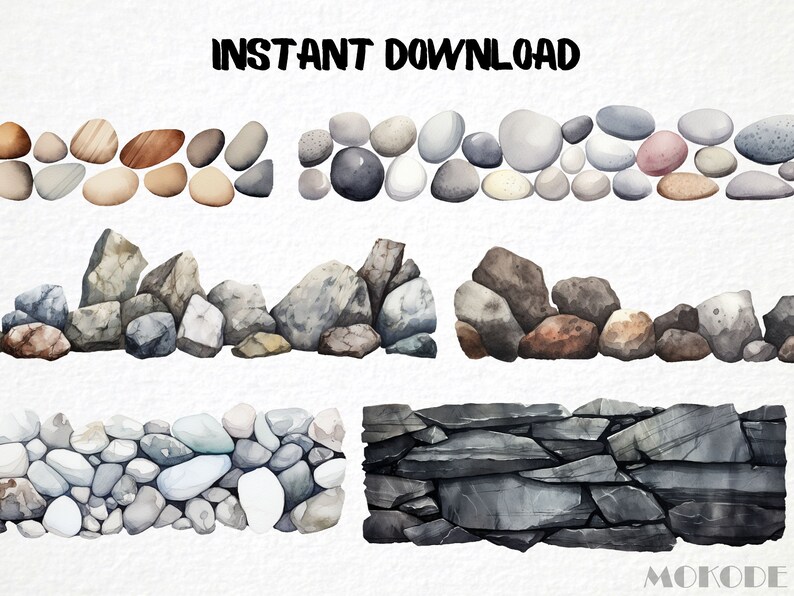 Watercolor Rock Borders Clipart – Stone Graphics, Scrapbooking (digital ...