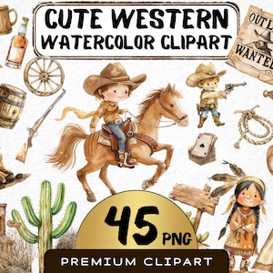 Aquarell niedlichen Cowboy Clipart 45 Png, Western Clipart, Wild-West-Grafik, stationäre Aufkleber, digitaler Download Kunst, Dateien für kommerzielle Nutzung