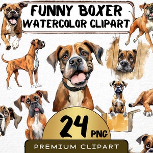 Funny Boxer Dog Clipart 26 Png, Cute Caricature Pet, Puppies Watercolor, Funny Boxer Dog, Cartoon Animal, Digital Prints, Scrapbooking