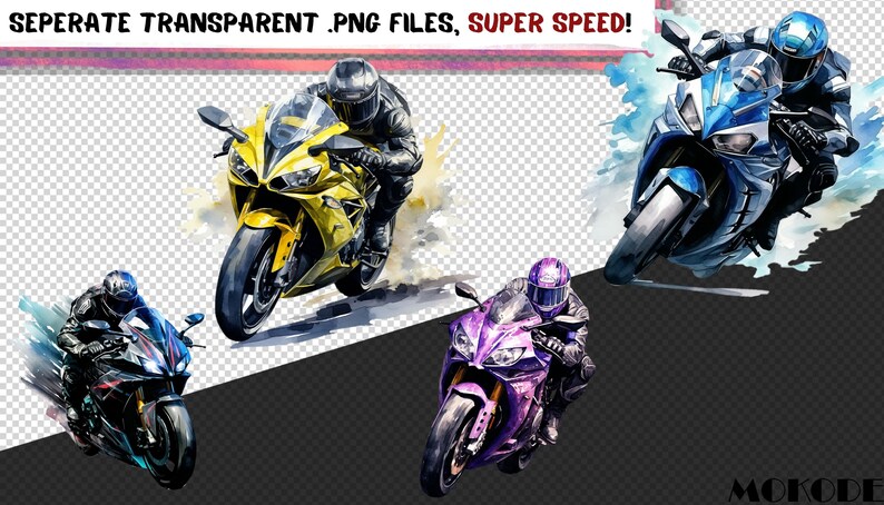 Vibrant Watercolor Racing Bikes Clipart Set, High-Quality Digital Art Featuring Bicycles in Motion, Ideal for Creative Projects, Scrapbooking, digital art, download, racing bikes, bicycles, sports, dynamic graphics, motion, high-quality, art design.