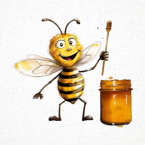 Funny Bee Clipart 40 Png, Cute Caricature Honeybee, Watercolor Summer Bug, Cartoon Honeycomb, Sublimation, Digital Art, Scrapbooking