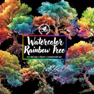 10 aquarel regenboog levensboom clipart png kleurrijke levensboom kosmische magische boom portretten digitale papier wordt afgedrukt digitale download