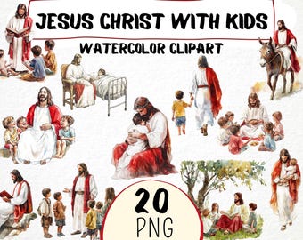 Jesús con niños - Acuarela - Historias bíblicas (20 PNG)