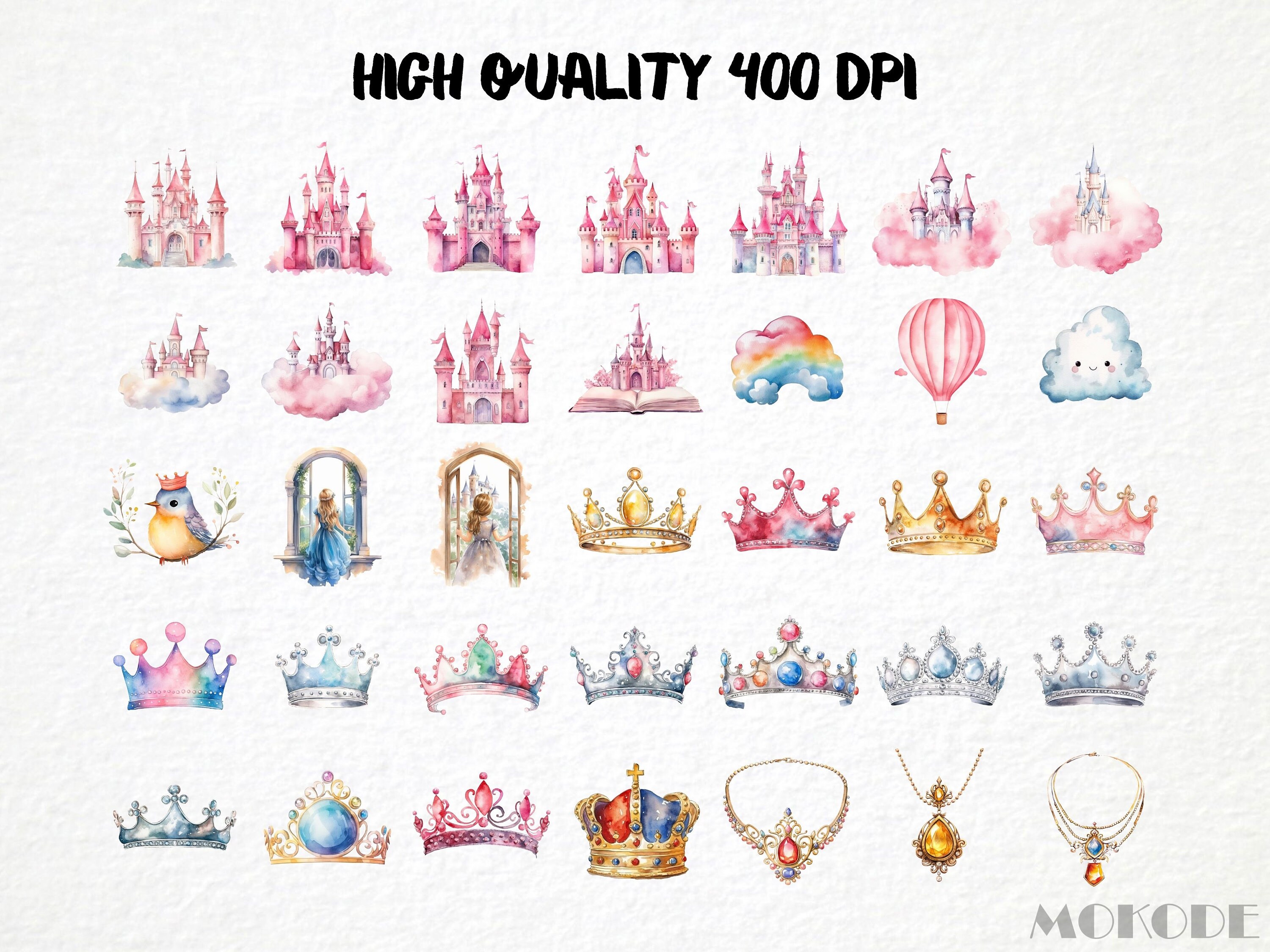 Watercolor Princess Clipart Bundle, Pink Nursery Art (138 PNG Files) - Etsy