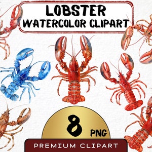 Aquarel kreeft clipart 8 png, zeeleven kunst, zeevruchten illustratie, afdrukbaar digitaal bestand, uitnodigingskaart, instant download