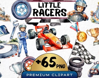 Little Racers Watercolor Clipart 66 Png Race Car Graphics, Racing Kids, Cool Cars, Trophy, Boys Birthday Nursery Crafting, Commercial Use