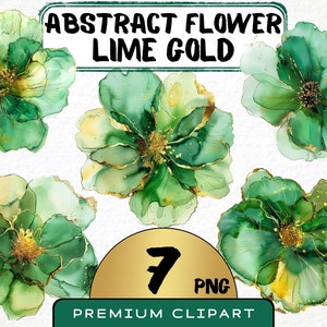 Abstrakt Grün Gold Blume Clipart 7 Png, Aquarell Floral Alkohol Tinte Limette Grün, sofortiger digitaler Download, digitale Kunst, kommerzielle Nutzung