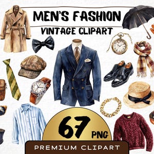 Herren Vintage Mode Clipart 67 Png Aquarell Kleiderschrank Kleidung, edle Herren Anzug, Gentleman Stil, kommerzielle Nutzung Sofort-Download