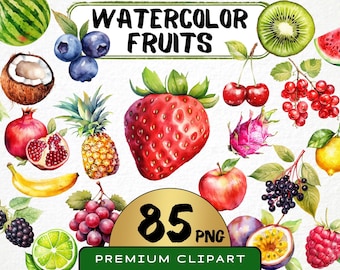 Watercolor Sweet Fruits Clipart 85 Png, Apple Illustration, Fruit Collection, Summer Fruit Graphics, Instant Digital Download, Card Making