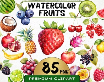 Watercolor Fruits Clipart, Summer Fruit Graphics (Digital Download)