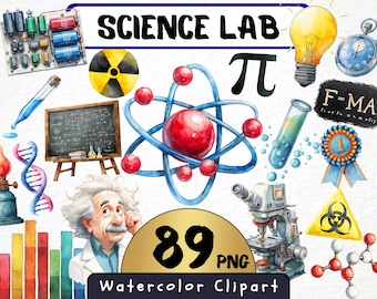 Science Lab aquarel clipart, natuurkunde, scheikunde (digitale download)