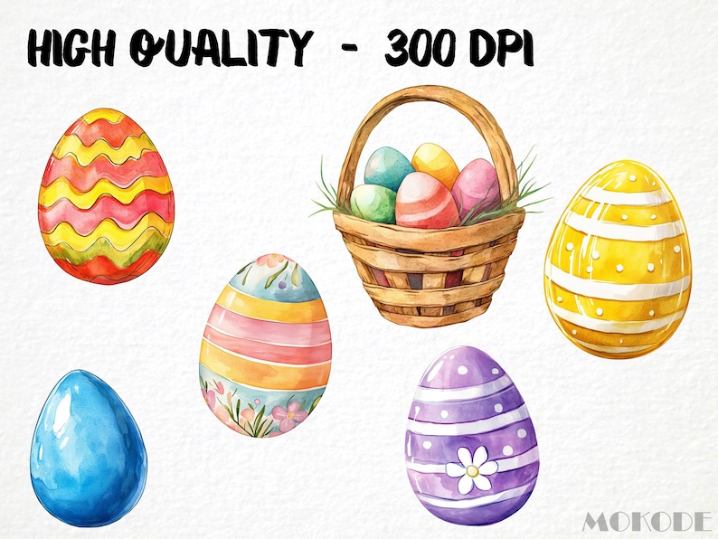 Watercolor Easter Eggs Clipart Bundle, Spring Bunny Decor (52 PNG ...