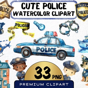 Akwarela Cute Police Station Clipart, 33 Png, Police Clipart, Police Department Graphics, Naklejka na artykuły papiernicze, Sztuka cyfrowa, Wykorzystanie komercyjne