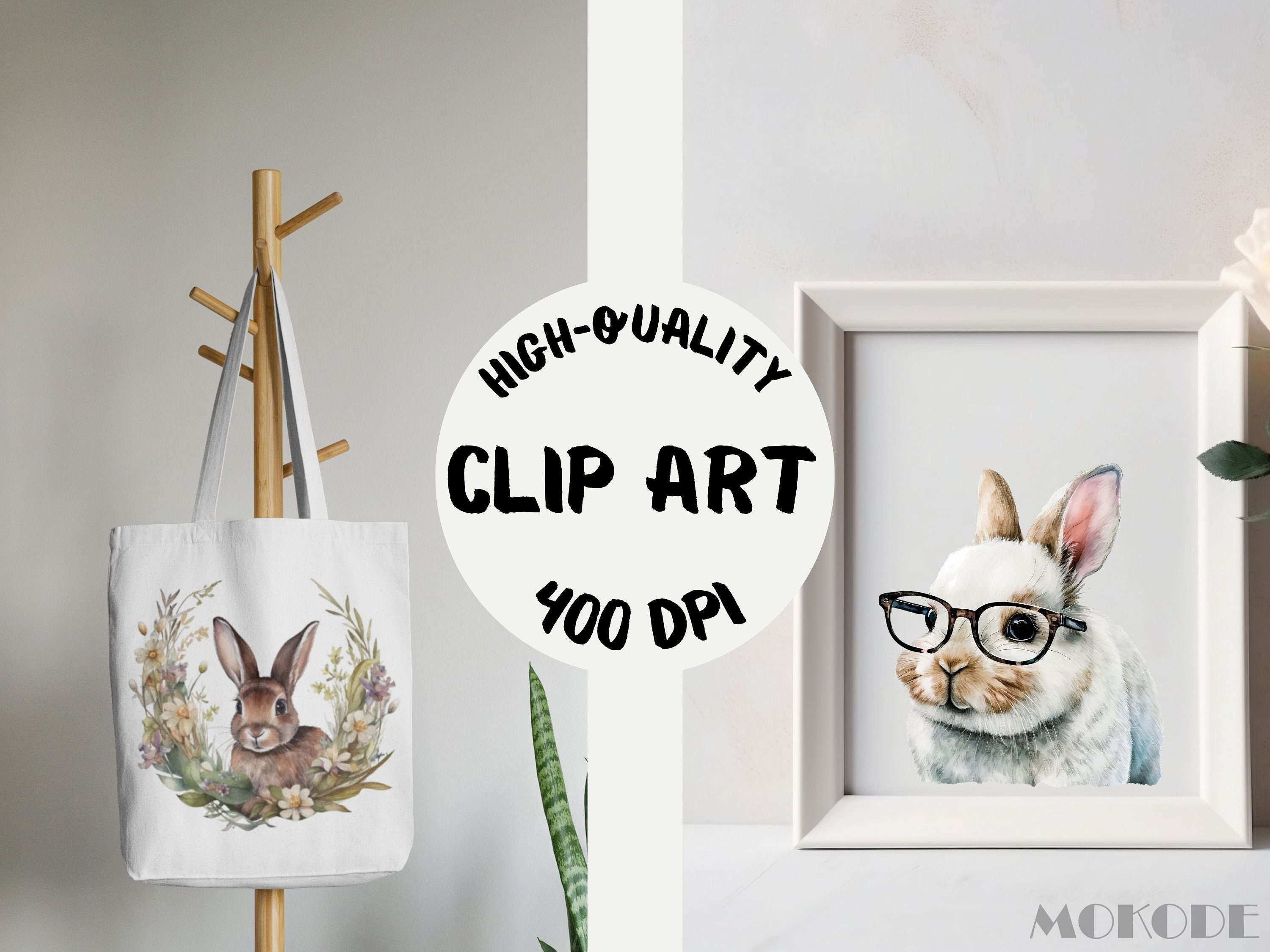 Watercolor Bunny Clipart Megabundle, Floral Rabbit Illustration (PNG ...