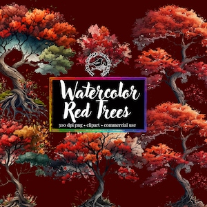 15 aquarel rode levensboom clipart png kleurrijke boom herfst seizoen kosmische magische boom portretten digitale papier prints digitale download png