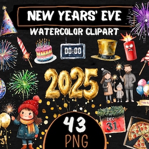 Acuarela Linda Nochevieja 2025 Clipart 43 Celebración Png Feliz Año Nuevo Fuegos artificiales, Bengalas para niños, Scrapbooking, Vacaciones digitales