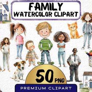 Aquarell Familie Clipart 50 Png, Kinder Grafiken, Mama und Papa Illustration, Familie Haus Kunst, Digitaldrucke, Sofort Download, Scrapbooking