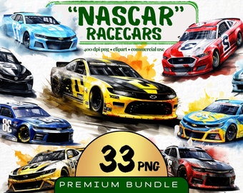 Nascar Watercolor Clipart, Set of 33, Racecar Clipart bundle, Car nursery for Son, Racing Png, Racecar Graphic, Instant Download Digital art