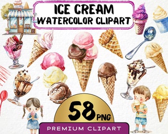 Watercolor Ice Cream Clipart, Summer Food Graphics (58 PNG) (Commercial Use)
