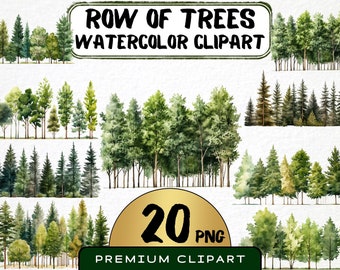 Watercolor Row of Trees Clipart, Forest Graphics (20 PNG) (Digital Download)
