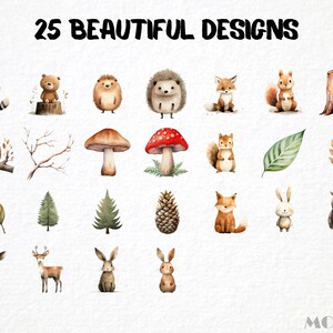 woodland animals, nursery clipart, watercolor illustration, kids decor, digital art, instant download, forest creatures, baby shower, woodland theme, graphic design, PNG files, nature-inspired art, whimsical animals, printable art