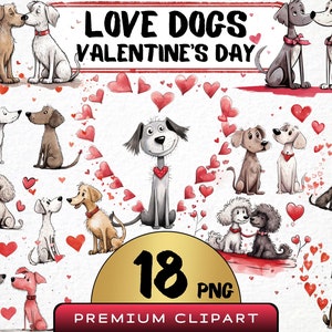 Valentine's Cute Dogs Clipart Bundle, 18 PNG, Valentine's day Love Animal, Love Pet Graphic, Funny Dog Romance, sublimation, Commercial Use