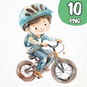 Aquarel kind rijden fiets clipart 10 png, kinderen graphics, peuter fiets illustratie, digitale prints, Instant Download, scrapbooking