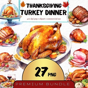 Akwarela Indyk Kolacja Clipart, Zestaw 27, Święto Dziękczynienia Indyk & Ham png, Jedzenie, Świąteczne Menu Clip ArtZaproszenie na Święto Dziękczynienia, Sztuka Cyfrowa