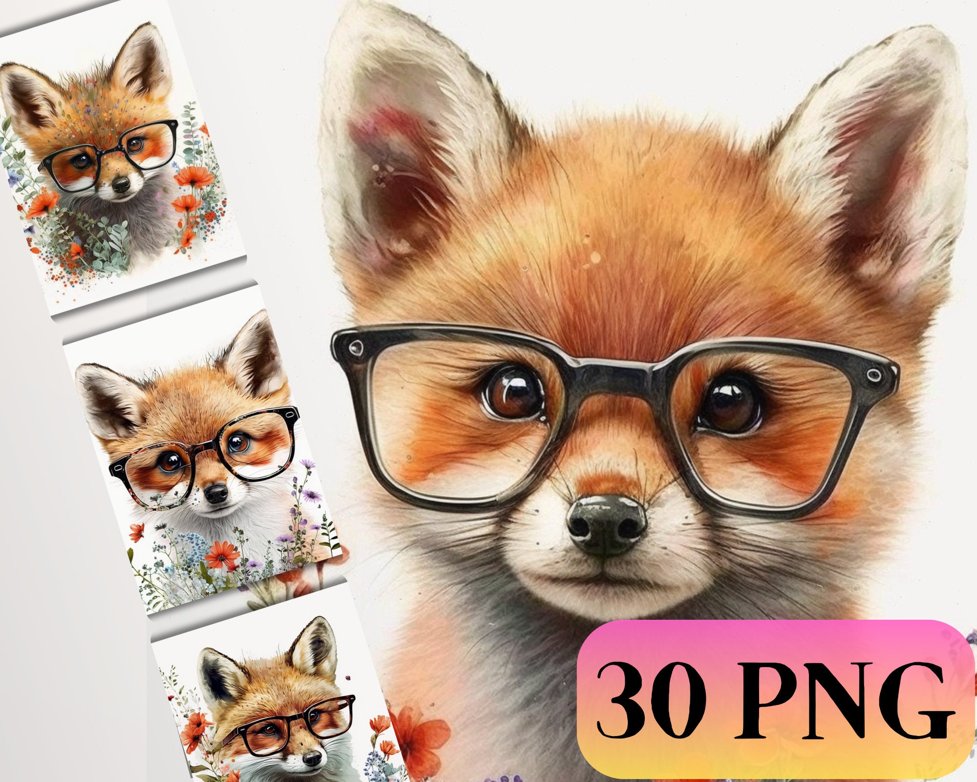 Cute Fox in Glasses Clip Art Funny Animal Design Bundle - Etsy