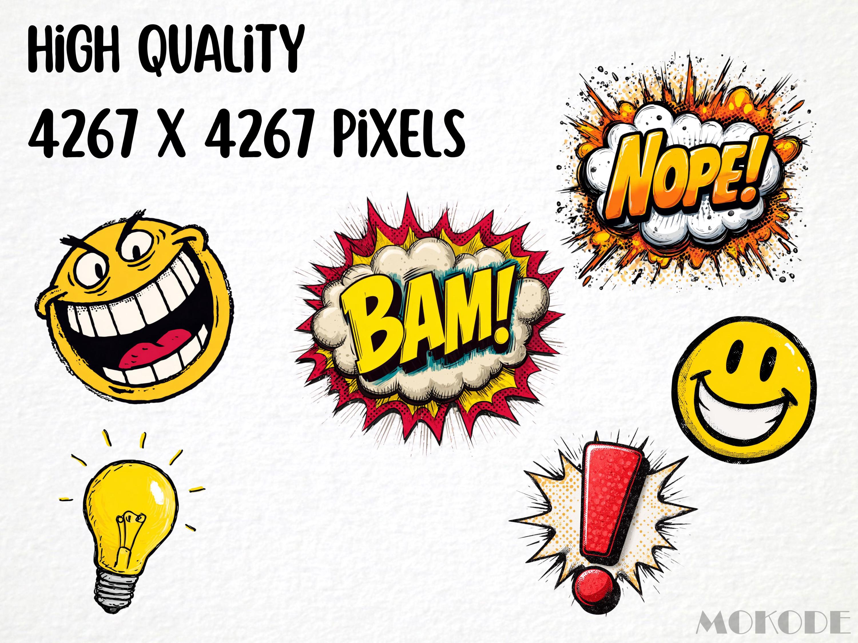 Comic Signs Clipart Bundle – 50 PNG Cartoon Symbols, Speech Bubbles ...