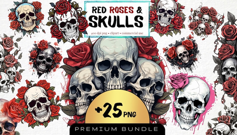 Explore a captivating clipart set featuring skulls and roses in diverse designs. Perfect for Gothic, tattoo, and edgy-themed projects. Find skull and rose illustrations, vintage motifs, and more!" Halloween, Skulls, Skull Clipart, Halloween Art