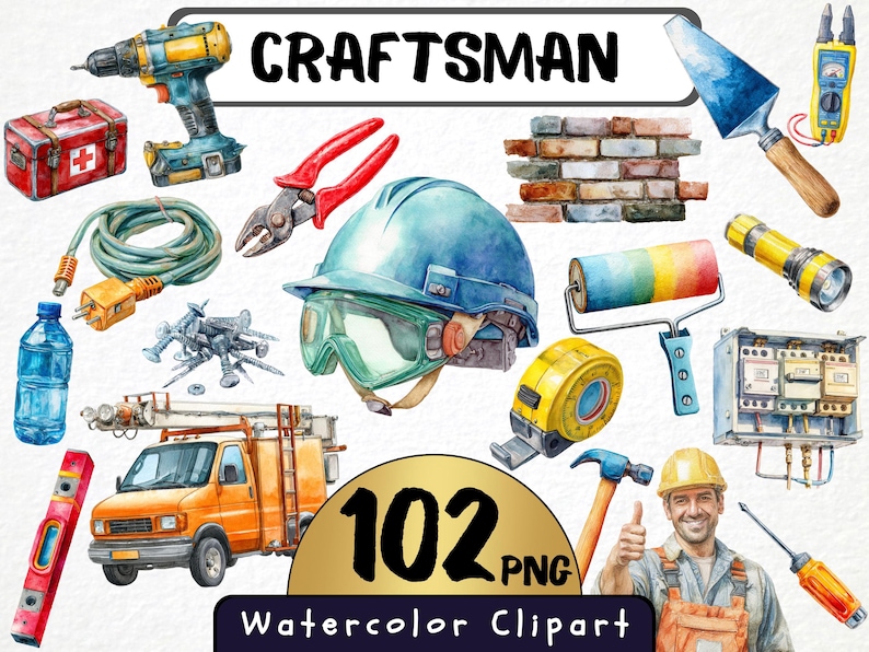 watercolor clipart
commercial use
work tool clipart
craftsman png
carpenter clipart
electrician clipart
watercolor plumber
home repair art
construciton tools
diy tools stickers
hard hat png
toolbox graphics
tradesman art
