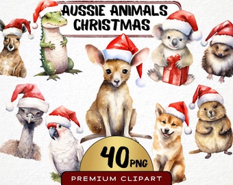 Aquarel Aussie kerstdieren clipart, Australische huisdieren (digitale download)