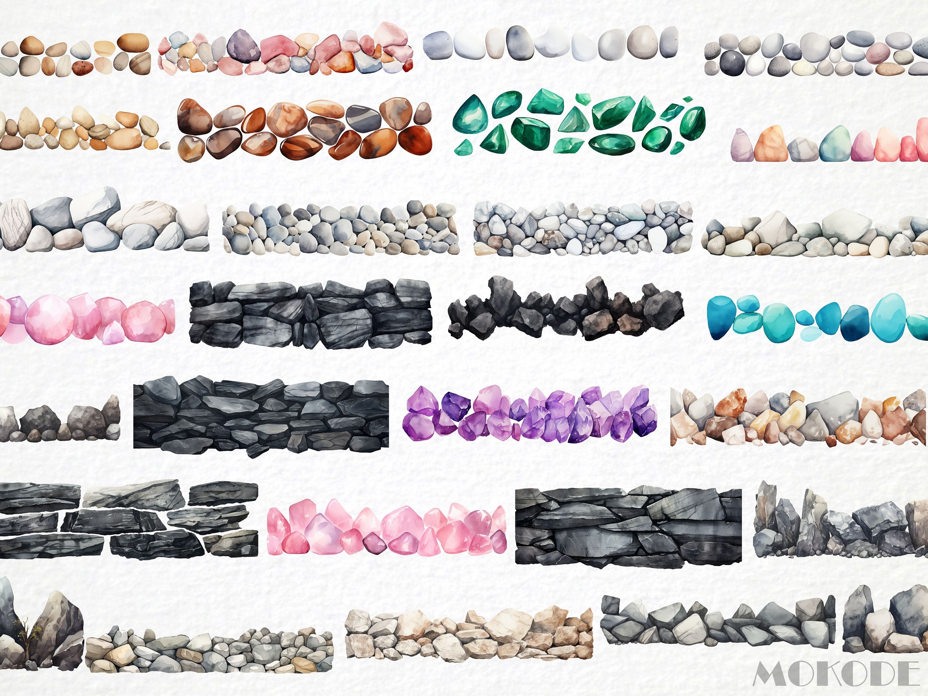 Watercolor Rock Borders Clipart – Stone Graphics, Scrapbooking (digital ...