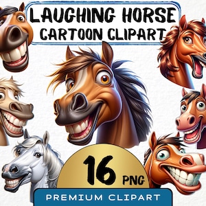 Clipart de rosto de cavalo rindo 16 PNG, Caricatura de pônei, Retrato de cavalo em aquarela, Ilustração de desenho animado de animal, Impressões digitais, Diário de lixo