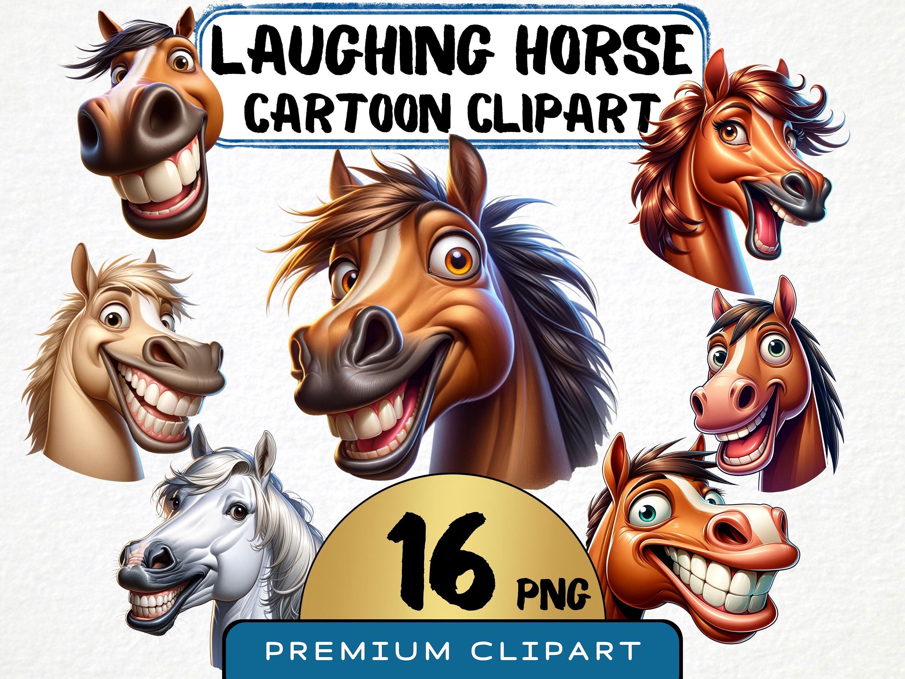 Laughing Horse Face Clipart 16 Png, Caricature Pony, Horse Portrait  Watercolor, Cartoon Animal Illustration, Digital Prints, Junk Journal -  Etsy UK
