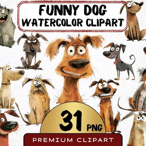 Funny Dog Clipart 31 Png, Cute Caricature Pets, Quirky Puppies Watercolor, Weird Dog, Cartoon Animals, Digital Prints, Sticker Scrapbooking