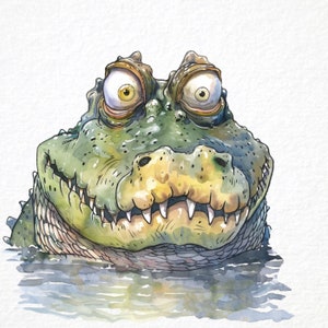 Funny Crocodile Clipart 34 Png, Cute Caricature Africa Animals Art, Quirky Safari Watercolor, Cartoon Alligator, Digital Print Scrapbooking