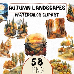 Aquarelle paysages d'automne Clipart 58 Png, forêt de montagne saison d'automne, automne Nature, arbre d'automne, usage commercial, téléchargement numérique