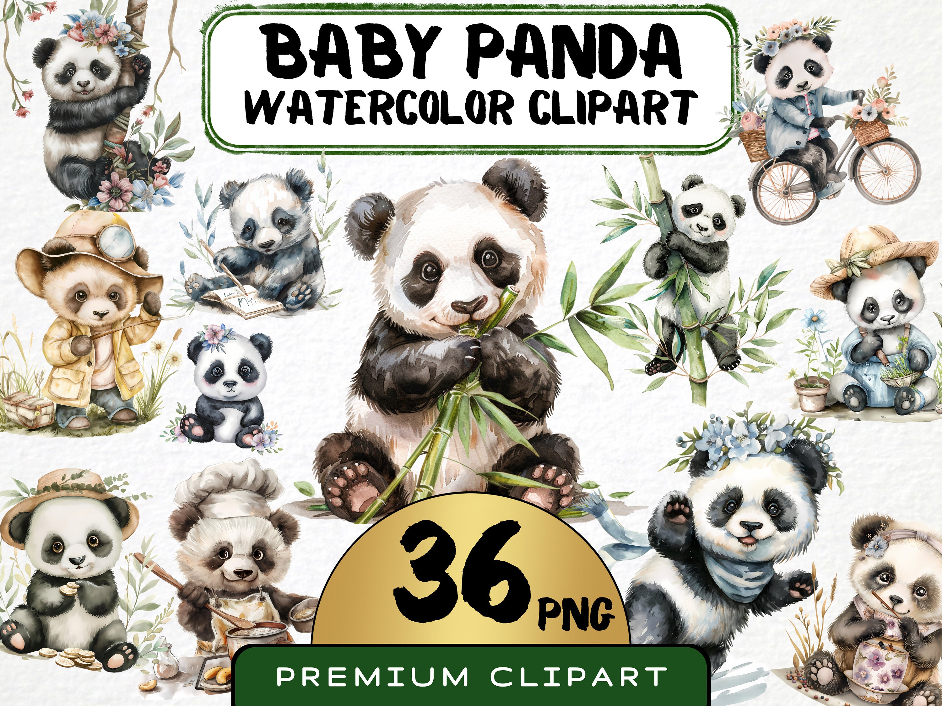 Watercolor Baby Panda Clipart, Cute Kids Illustration (36 PNG) - Etsy
