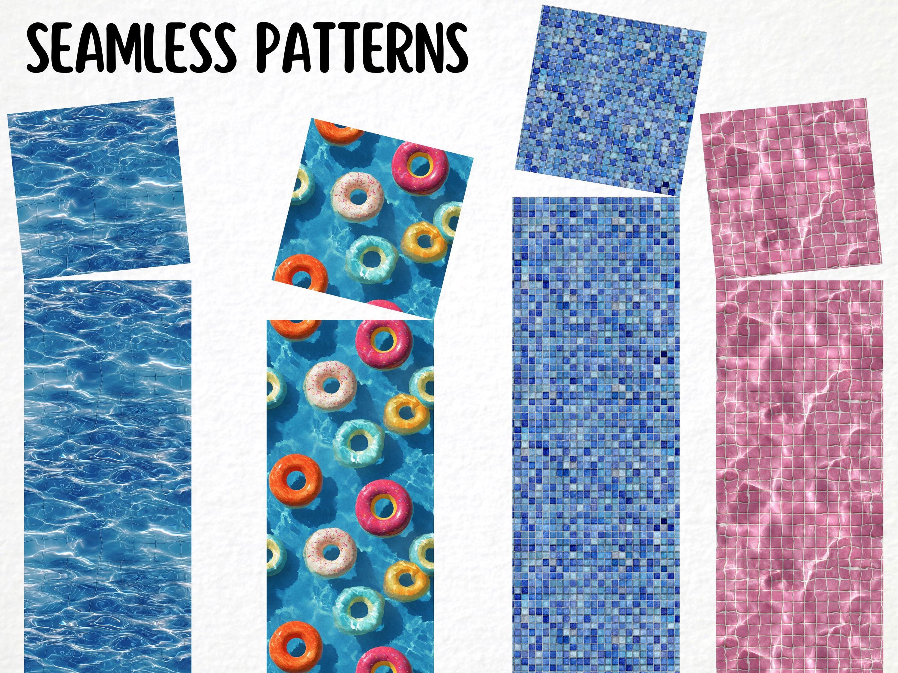 Swimming Pool Seamless Patterns, Summer Blue Water (digital Download ...