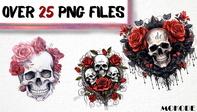 Explore a captivating clipart set featuring skulls and roses in diverse designs. Perfect for Gothic, tattoo, and edgy-themed projects. Find skull and rose illustrations, vintage motifs, and more!" Halloween, Skulls, Skull Clipart, Halloween Art