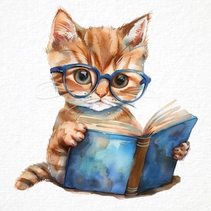 Aquarel boekenwurm dieren clipart 40 png, schattige dieren leesboek, boekenliefhebbers, kinderkamer sprookje lezen, scrapbooking, commercieel gebruik