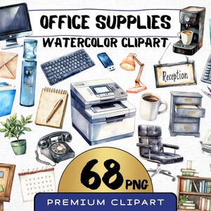 Bürobedarf Clipart 68 Png, Aquarell Im Büro Corporate Business Illustration, Computer, Drucker Digitaldrucke, Instant Download