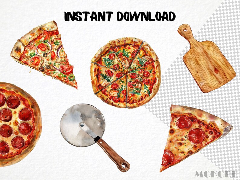 food illustration	digital prints	commercial use	junk food png	watercolor pizza	italian pizza	pizza party art	pepperoni pizza	pizza margherita	food clipart	pizza clipart	pizzeria stone oven	sublimation graphics