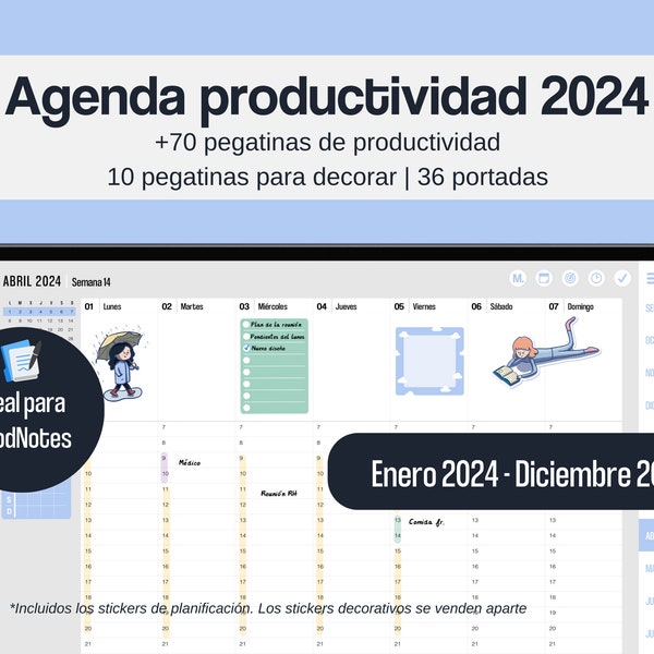 Jährliche digitale Agenda 2024 | Ausdruckbarer Ziel- und Produktivitätsplaner | GoodNotes Spanisch Spanischer digitaler Planer | Vorlage