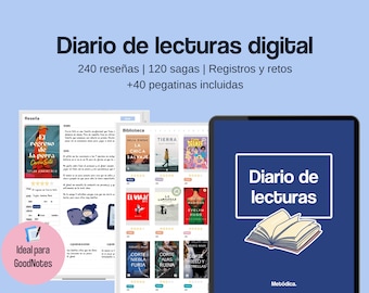 Diario de lectura digital español | Registro de lecturas | Plantilla reseña de libros y sagas